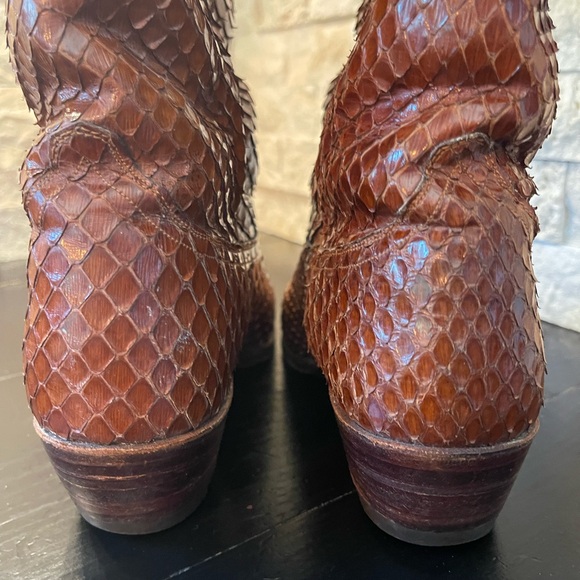 Tony Mora Western Boots Exotic Snakeskin Knee High Women’s 8 B Cognac Brown Vtg - Picture 6 of 9